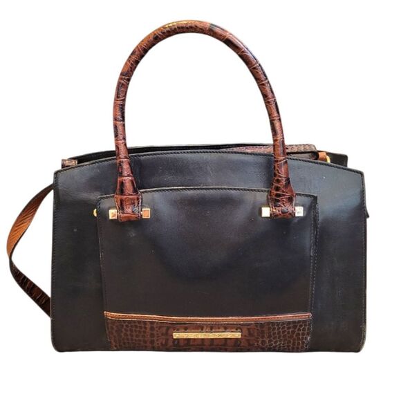 Brahmin Women's Black Leather Brown Croc Greta Crossbody Satchel - Picture 2 of 8
